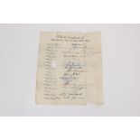 Autographs - Cricket 20th Australian Team and Great Britain 1948 signed team sheet - eighteen
