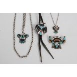 Group of Native American white metal jewellery