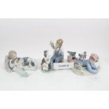 Six Lladro porcelain figure groups of children with animals CONDITION REPORT All in