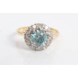 Ladies' blue zircon and diamond cluster ring,