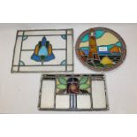 Collection of small stained and leaded glass panels - various designs,