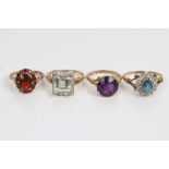 Four gold (9ct) gem set dress rings CONDITION REPORT Total gross weight