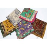 Holland and Holland English silk pocket squares - hunting scenes - including two Medieval hunting,