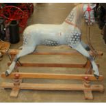 Late 19th / early 20th century child's rocking horse - painted dappled grey with real horsehair,