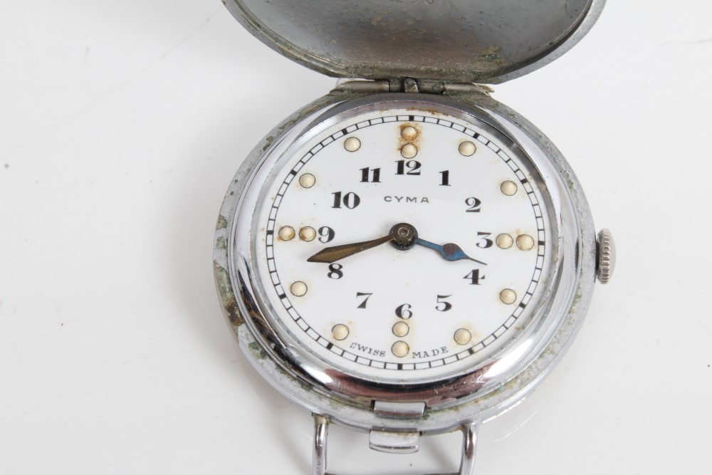 1930s Cyma braille wristwatch with chrome plated case with spring cover and braille and Arabic - Image 4 of 6