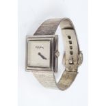 1970s gentlemen's Roy King silver wristwatch with integral bark-effect silver bangle bracelet