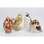 Four Royal Crown Derby Imari paperweights - Citron Cockatoo, Woodland Squirrel,