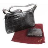 Mulberry black leather 'mock croc' handbag.