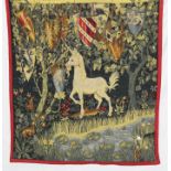 Medieval-style heraldic hanging with unicorn - red braid edges and brown cotton backing