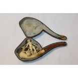 Late 19th century meerschaum cheroot holder carved in the form of a semi-clad female huntress with