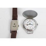 1930s Cyma braille wristwatch with chrome plated case with spring cover and braille and Arabic