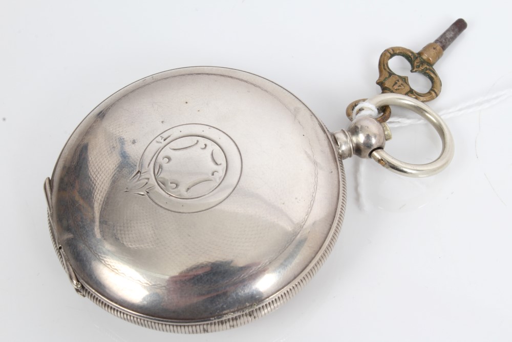 Late 19th century Turkish market key-wind hunter pocket watch in white metal case with painted dial - Image 2 of 6