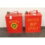 BP Motor Spirit petrol / fuel can, together with a Shell-Mex & B.P. Ltd.