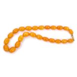 Old amber necklace with a string of graduated butterscotch amber beads, 48cm.