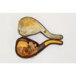 Good mid-19th century Continental carved meerschaum pipe with domed hinged wind cap and carved with