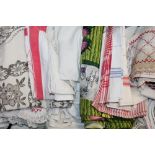 Good quality of worked table linens, damask, crochet, napkins and handkerchiefs,