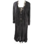 Chanel evening gown and matching jacket in black knit fabric with heart motifs and black lace