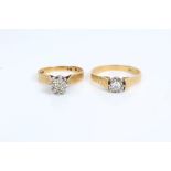 Two gold single stone rings - each with a brilliant cut diamond in illusion setting