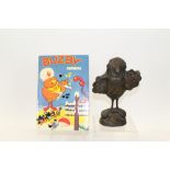 Bronzed statuette of Busby the 1970s Post Office Telecommunications mascot, signed - B. J.