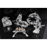 Five Swarovski crystal items - Unicorn, grand piano with stool, dolphin,