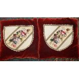 Pair of Victorian red velvet cushions with microbead-work panels,