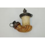 Early silver mounted Kalmasch meerschaum pipe, the L-shaped bowl with scroll ornament,