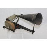 Late 19th century key-wind gramophone with horn 'The Gramophone' on original cast iron base