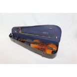 Late 19th century violin - label for Richard Freidt, Abstroht 1765, 59cm long, cased,