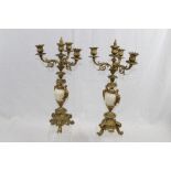 Pair of late 19th century French gilt metal and marble candelabra,