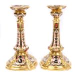 Pair of Royal Crown Derby Imari candlesticks, pattern no.