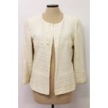 Chanel cream wool mix jacket with applied sequins, two-button fastening (buttons loose but present),