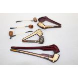 19th century plain meerschaum pipe - long slender stem, amber mouthpiece, 36cm, cased,
