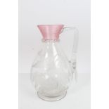 Fine quality Victorian glass claret jug / ewer with cranberry trailed decoration to the neck and