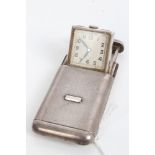 Art Deco travelling clock in rectangular silver case