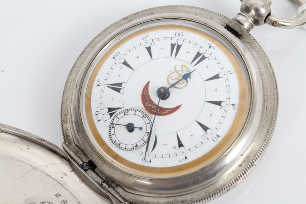 Late 19th century Turkish market key-wind hunter pocket watch in white metal case with painted dial - Image 4 of 6