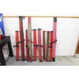Collection of eleven antique wood and metal mounted plough horse beams - various sizes,