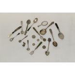 Selection of miscellaneous silver and white metal - including condiment spoons, horse's head seal,