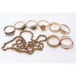 Eight gold (9ct) rings and a gold (9ct) chain CONDITION REPORT Total gross weight