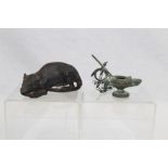 Cast iron model of a rat - possibly Japanese,