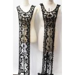 1920s flapper dress - front and back panels, black net with black beads and embroidery,