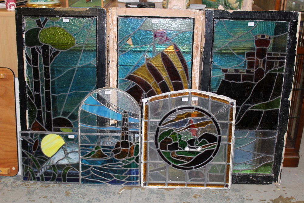 Set of three large early 20th century stained glass windows - designed as a continuous frieze with