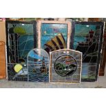 Set of three large early 20th century stained glass windows - designed as a continuous frieze with