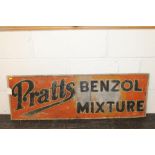 1920s Pratts Benzol Mixture pressed aluminium sign with original black, white and orange paint,