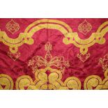 Antique textile: 19th century Greek bed cover - red silk brocade with gold silk brocade / ribbon
