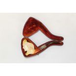 Late 19th century meerschaum pipe carved in the form of the head of a Red Indian with feather