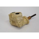 Unusual and early Austro-Hungarian carved meerschaum pipe with twin bowls carved in the form of