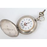 Late 19th century Turkish market key-wind hunter pocket watch in white metal case with painted dial