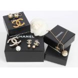 Chanel vintage costume jewellery to include white silk camellia flower brooch / corsage pin with