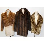 Ladies' circa 1930s vintage cheetah fur stole / wrap, blonde cropped fur jacket with wide sleeves,