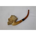 Good quality 19th century carved meerschaum pipe, the bowl as the the head of Bacchus,